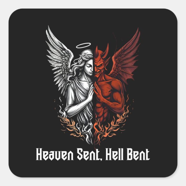 Angel and Devil Half Heaven Sent Hell Bent Square Sticker (Front)