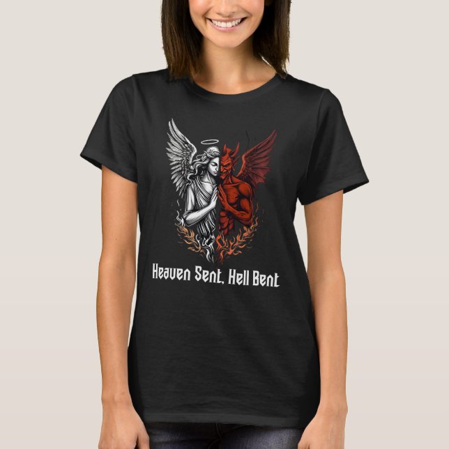 Angel and Devil Half Heaven Sent Hell Bent T-Shirt (Front)