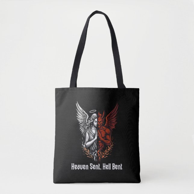 Angel and Devil Half Heaven Sent Hell Bent Tote Bag (Front)