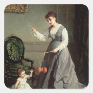 `Angel and Devil' or `Playing Diabolo Square Sticker