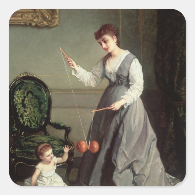 `Angel and Devil' or `Playing Diabolo Square Sticker (Front)