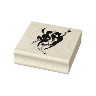 Angel and Devil Silhouette Wood Art Stamp