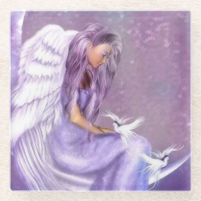 Angel and Doves Glass Coaster (Front)