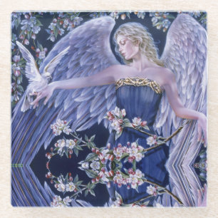 Angel and Doves Glass Coaster