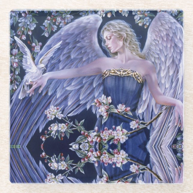 Angel and Doves Glass Coaster (Front)