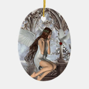 Angel and Her Dove Ceramic Ornament
