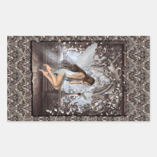Angel and Her Dove Rectangular Sticker
