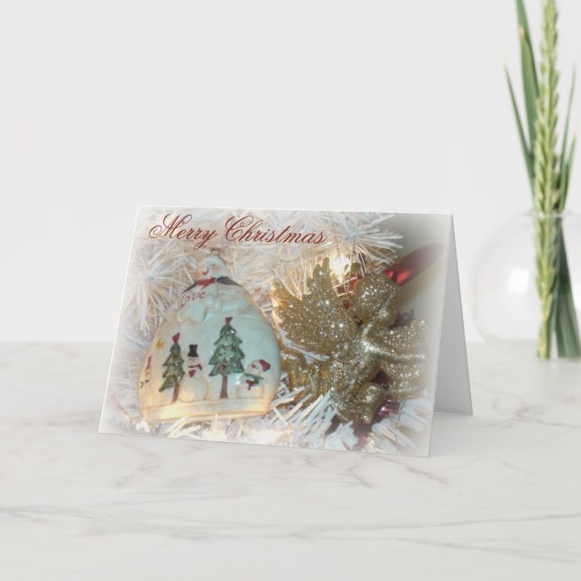 Angel and Snowman Sparkle Christmas Card (Front)
