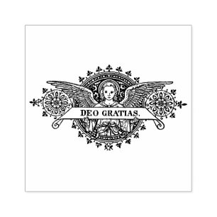 Angel Art with Deo Gratias Banner Rubber Stamp