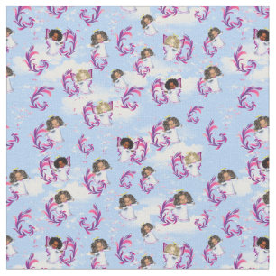 Angel Baby Girls Flying Among Clouds Fabric