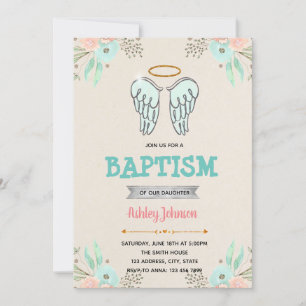 Angel baptism birthday theme party invitation