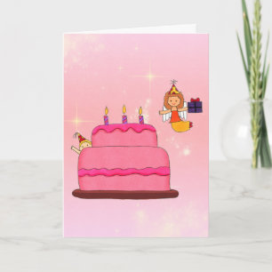 Angel Birthday Cake Folded Greeting Card
