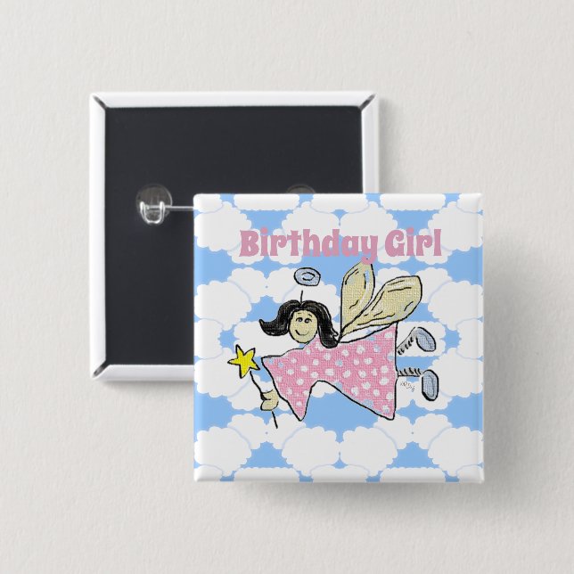 Angel Birthday Girl Button Badge (Front & Back)