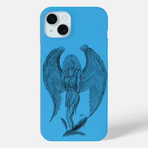 Angel black and blue design iPhone 15 mini case