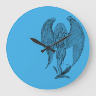 Angel black and blue design large clock