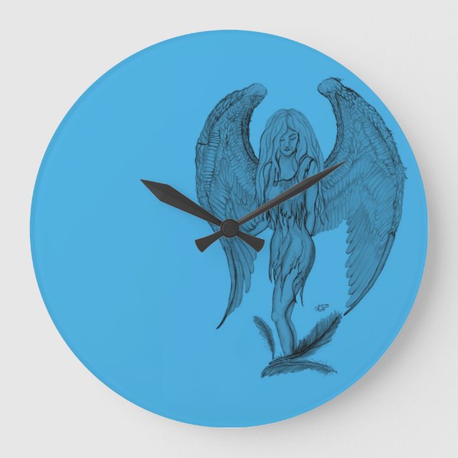 Angel black and blue design large clock (Front)
