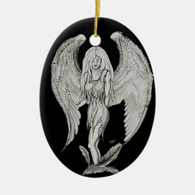 Angel Black and white Design Ceramic Tree Decoration (Front)