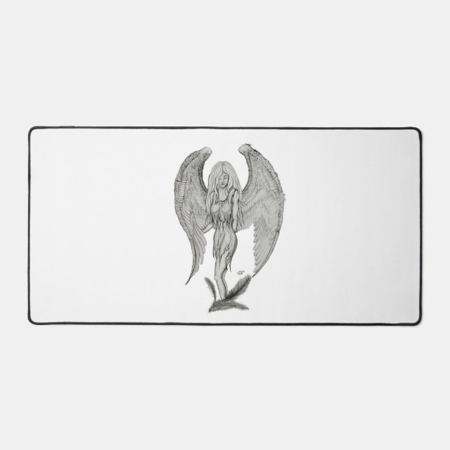 Angel - Black and White Design Desk Mat (Front)