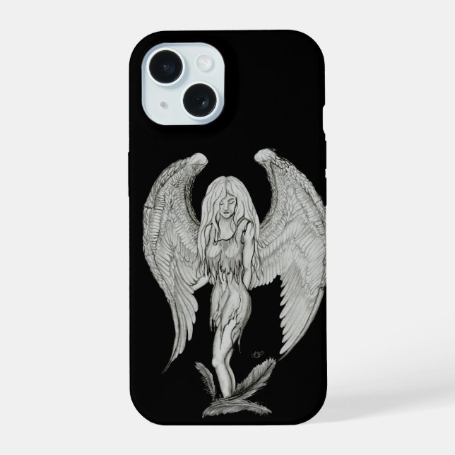 Angel - Black and White Design iPhone 15 Case (Back)