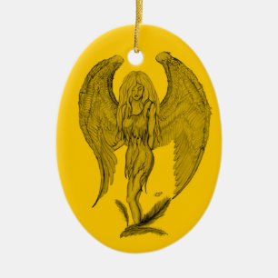 Angel Black and yellow design Ceramic Ornament