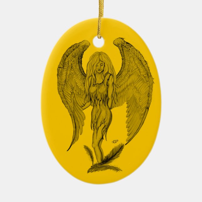 Angel Black and yellow design Ceramic Ornament (Front)