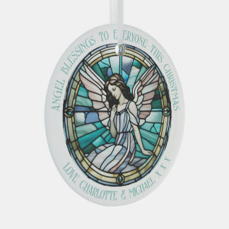 Angel Blessing Teal And Aqua Stained Glass Tree Decoration