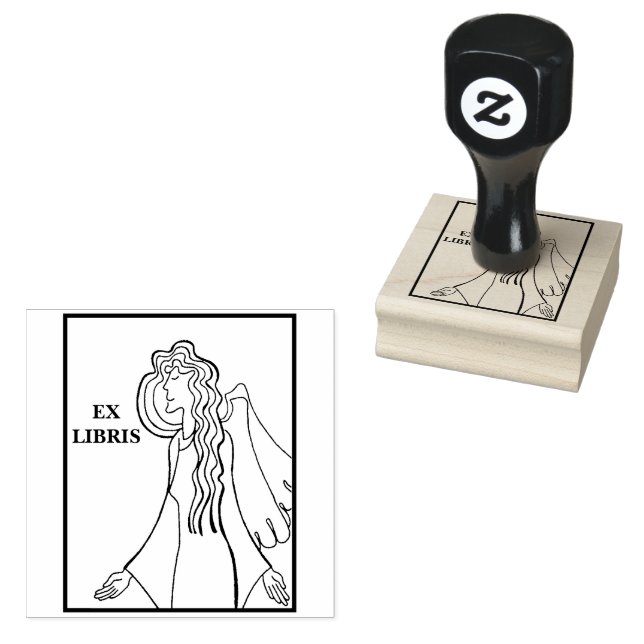 Angel blessings bookplate rubber stamp (Stamped)