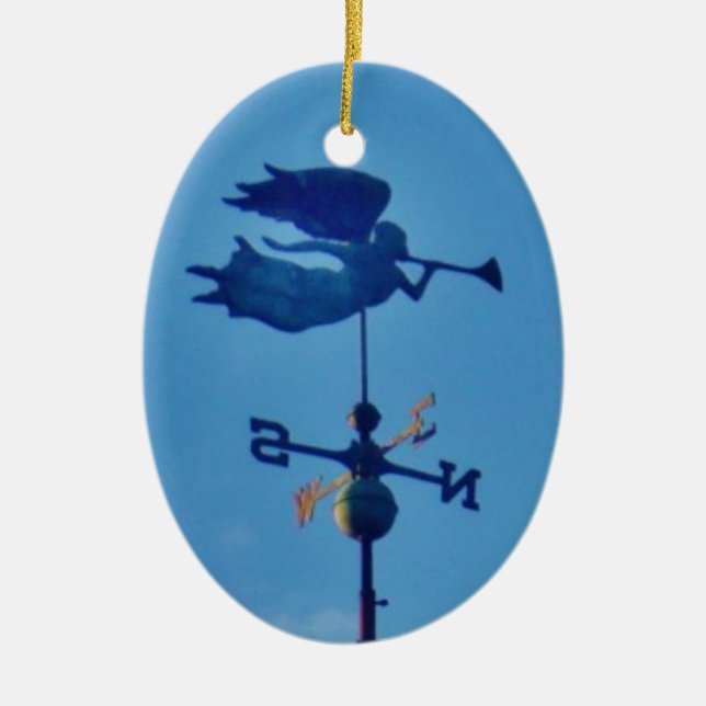 Angel BLOWING HORN WEATHER VANE Ceramic Tree Decoration (Front)