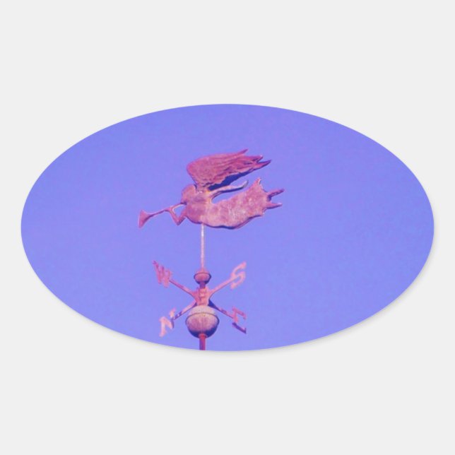 Angel BLOWING HORN WEATHER VANE Oval Sticker (Front)