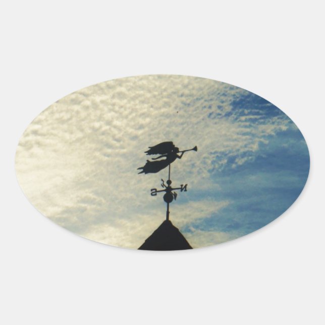 Angel BLOWING HORN WEATHER VANE Oval Sticker (Front)