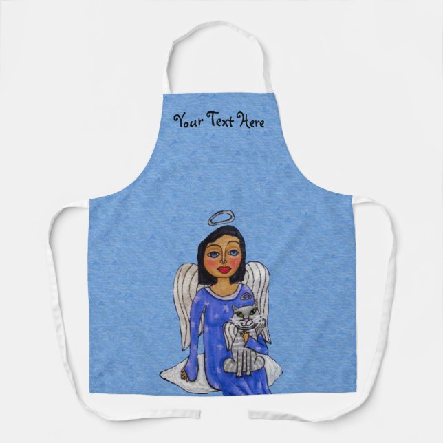 Angel Blue Dress Holding Angel Cat on Cloud Apron (Front)