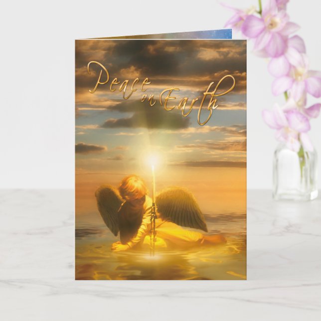 Angel Boy Christmas "PEACE ON EARTH" Card (Orchid)