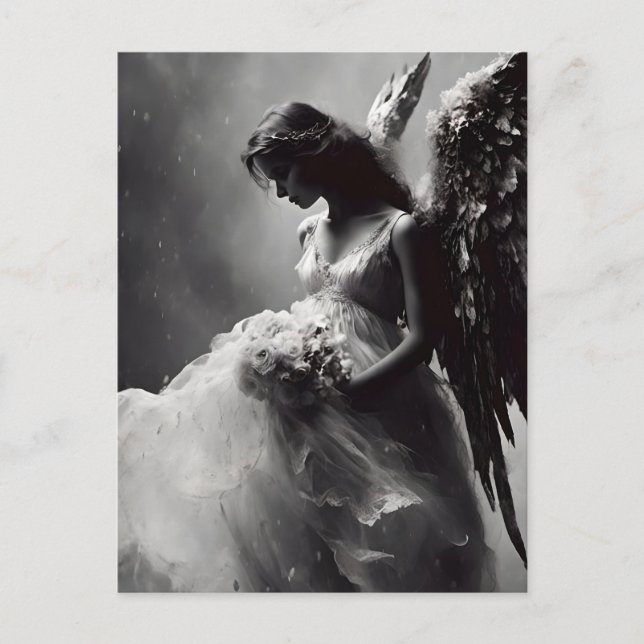 Angel Bride Black and White Postcard (Front)