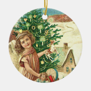 Angel bringing Christmas gifts and presents Ceramic Ornament
