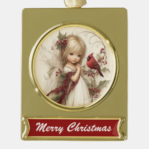Angel & Cardinal – Holiday Blessings Banner Design Gold Plated Banner Ornament