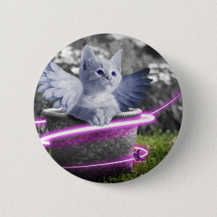 angel cat 6 cm round badge