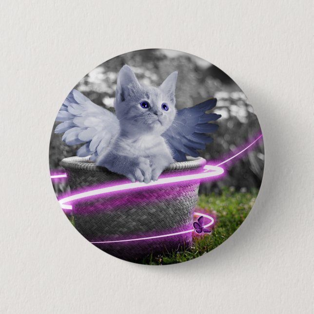 angel cat 6 cm round badge (Front)