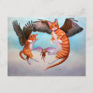 Angel Cat and Mouse Game Postcard