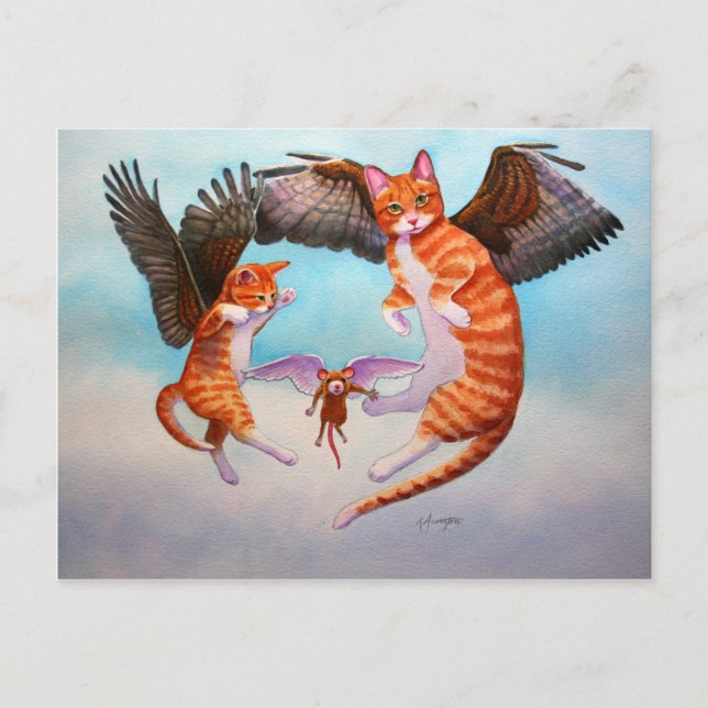 Angel Cat and Mouse Game Postcard (Front)