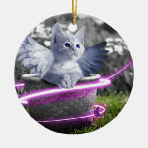 angel cat ceramic ornament