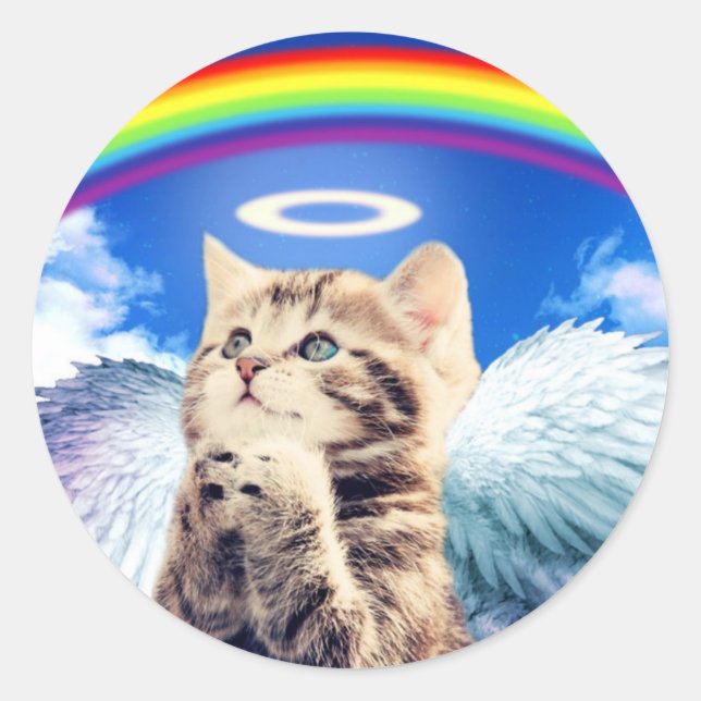 Angel cat classic round sticker (Front)