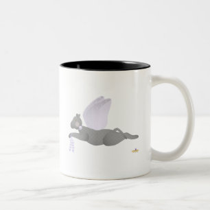 Angel Cat Dark Grey Purple Roses Two-Tone Coffee Mug