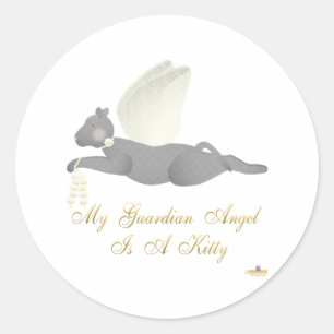 Angel Cat Dark Grey Yellow Roses Guardian Angel Ki Classic Round Sticker