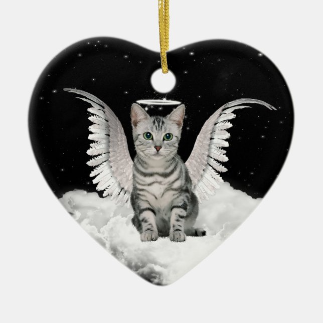 Angel Cat Grey Tabby Pet Memorial Ceramic Tree Decoration (Front)