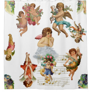 angel cherub antique heavenly victorian shower curtain