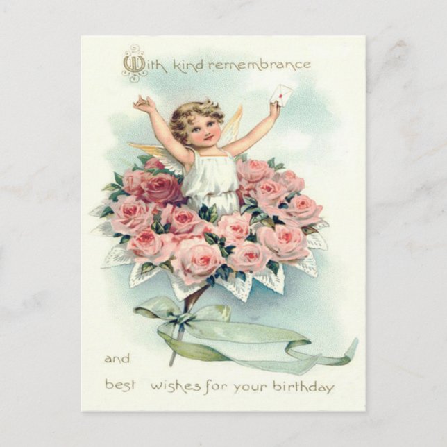Angel Cherub Bouquet of Roses Postcard (Front)