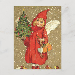 Angel Cherub Christmas Tree Snow Holiday Postcard