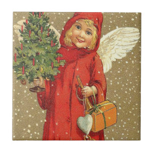 Angel Cherub Christmas Tree Snow Tile