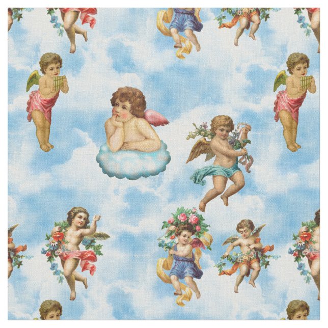 angel cherub clouds antique fabric (Close Up)
