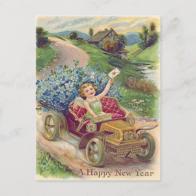 Angel Cherub Forget-Me-Not Car Postcard (Front)
